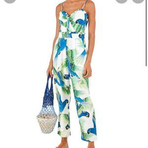Farm Rio l Araras Parrot Print Linen Jumpsuit l Size S
